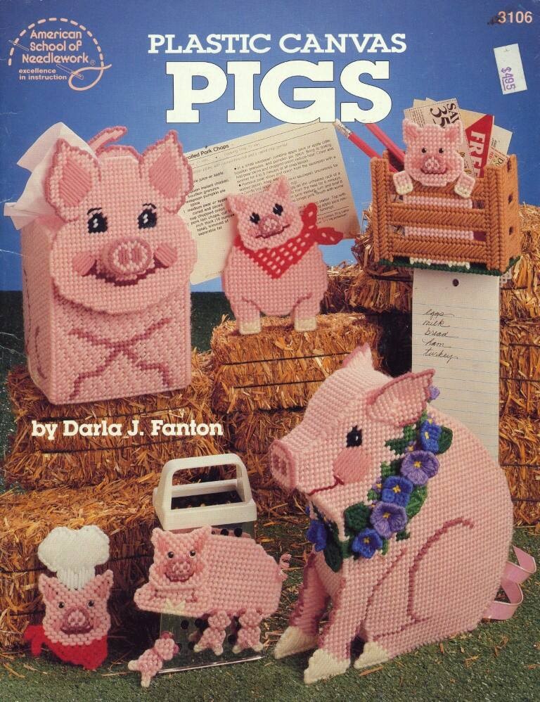 ASN PLASTIC CANVAS PIGS 12 WONDERFUL DESIGNS VTG 1992