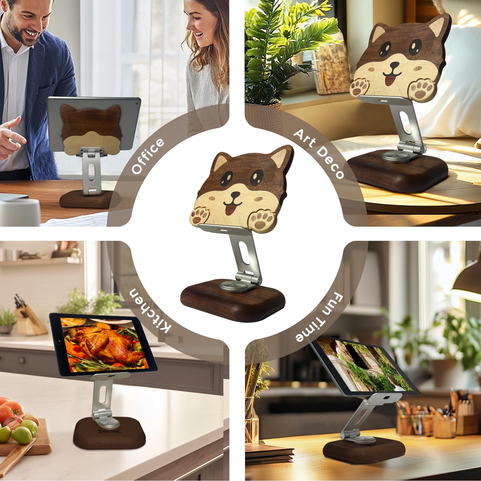 Cartoon Tablet Stand Solid Wood , Compatible with Phone Holder, Gift Ready