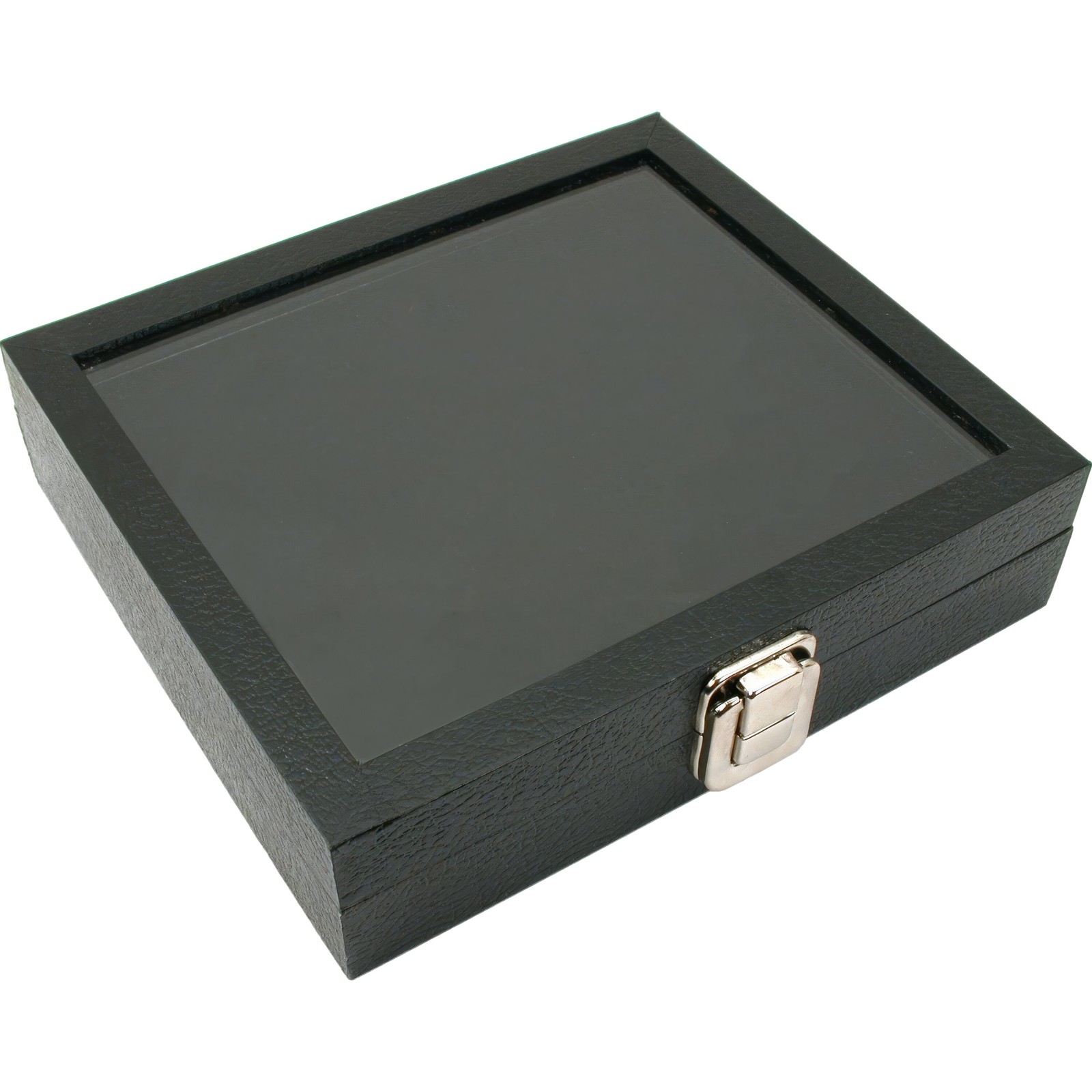 Glass Lid Case Black, 36 Slot Ring Insert Black