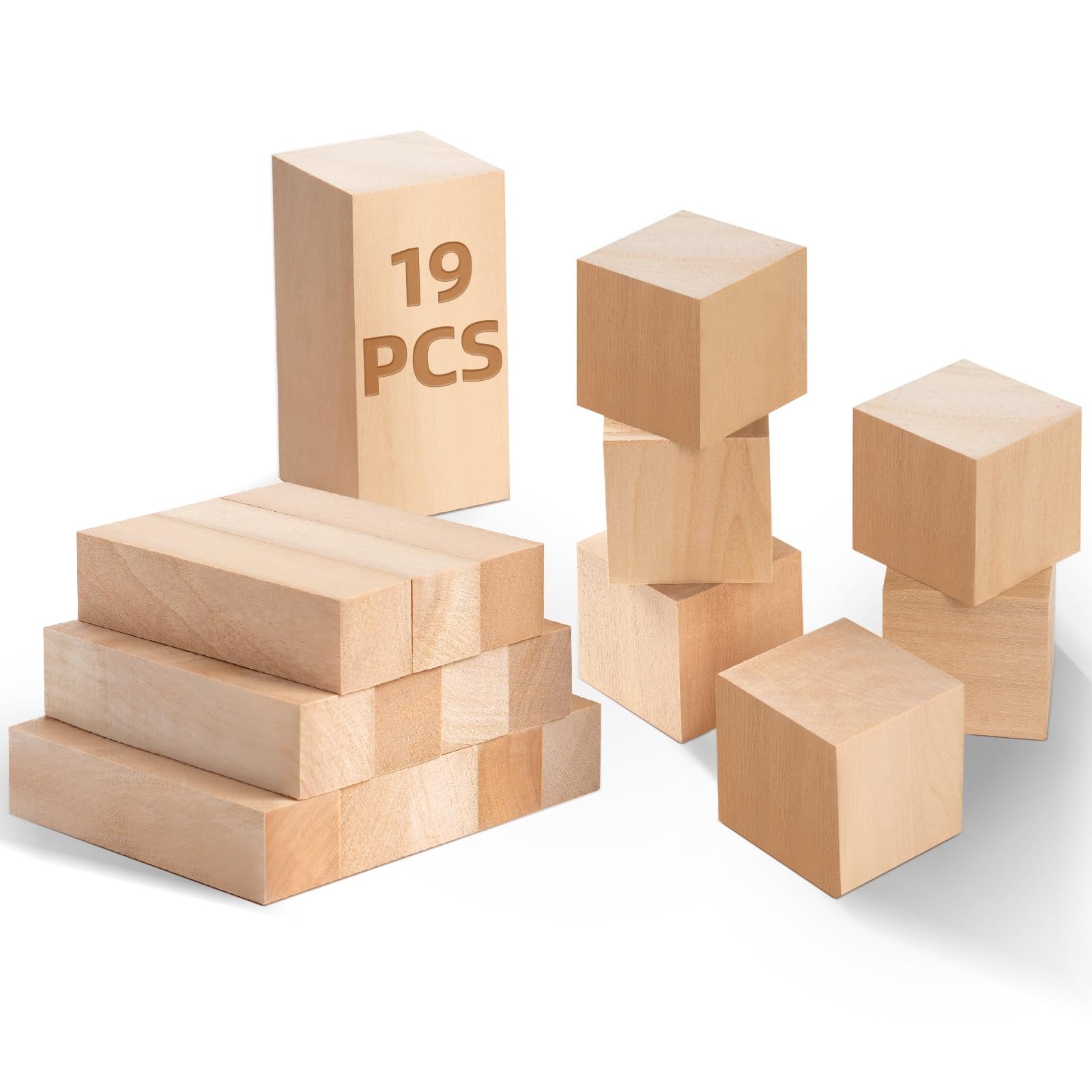 19Pcs Basswood Carving Blocks Bass Wood with 3 Sizes for Widdle and Whittle C.
