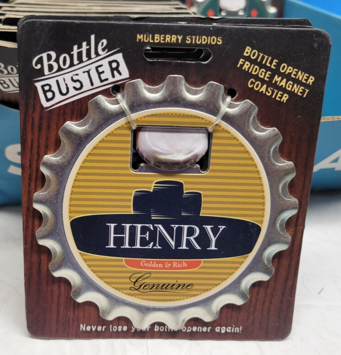HENRY PERSONALIZED MULTI GADGET BOTTLE OPENER MAGNET COASTER NEW - U
