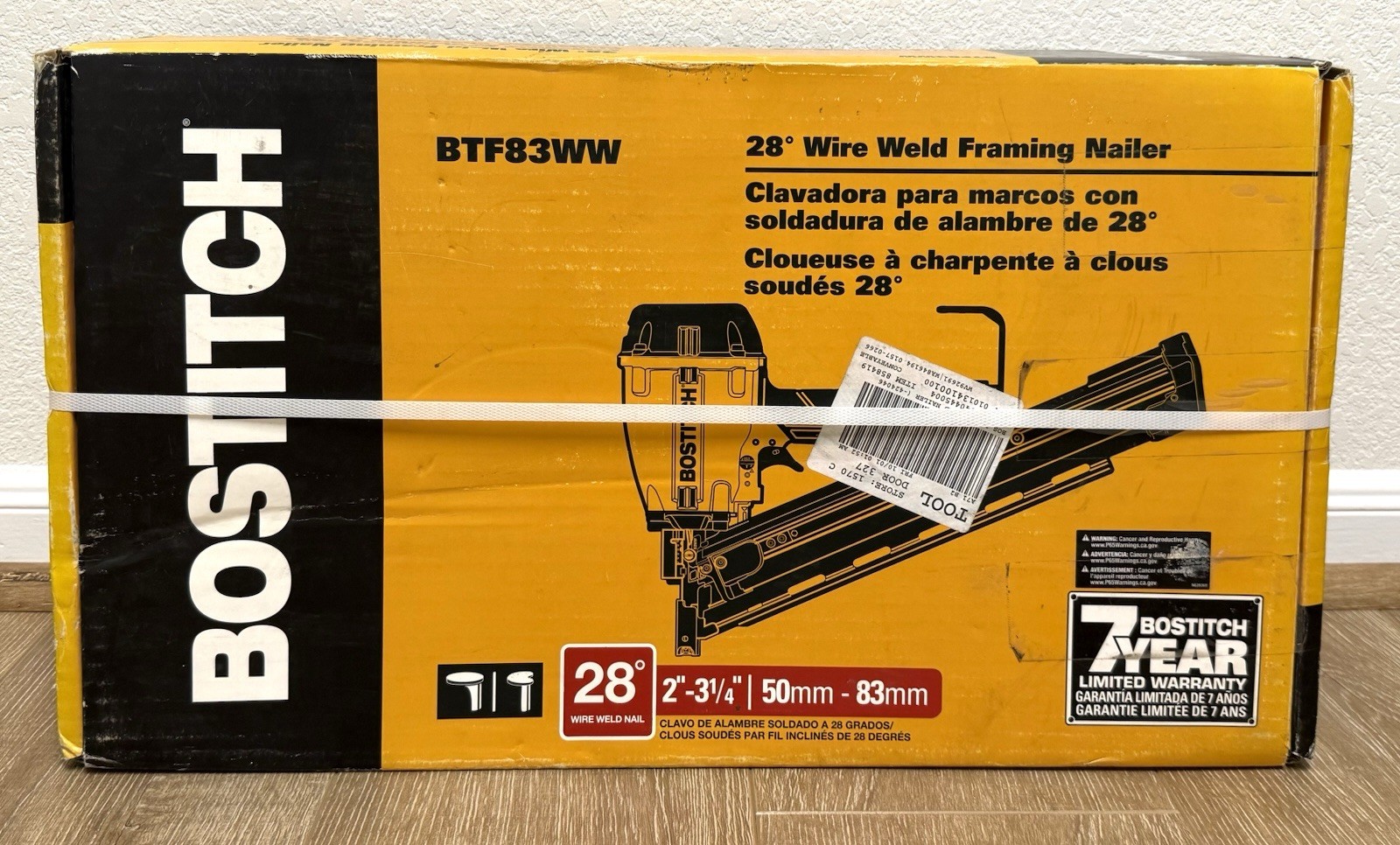 BOSTITCH 28 Degree Pneumatic Top Load Wire Weld Framing Nailer BTF83WW 3.25”