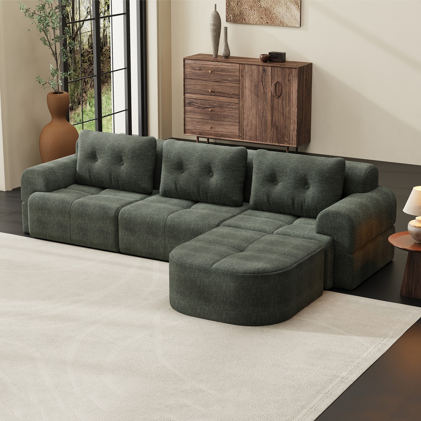Modular Sectional Sofa Couch with Chaise, Full-Foam Structure, Compression Pack
