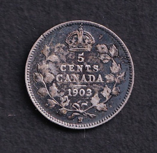 Canada 1903 H  5c Cents Five Cent Silver .925 Nickel Coin - Large H