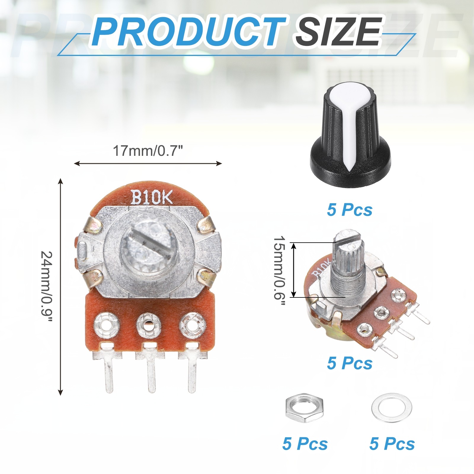 5Pcs WH-148 Potentiometer 3Pins B10K±20% Ohm Variable Resistor with 5 Knobs