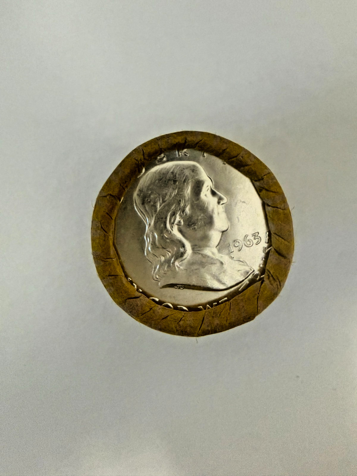 1963-P Franklin Half Dollar 20 Coin Original Bank Wrapped Roll, 90% Silver!
