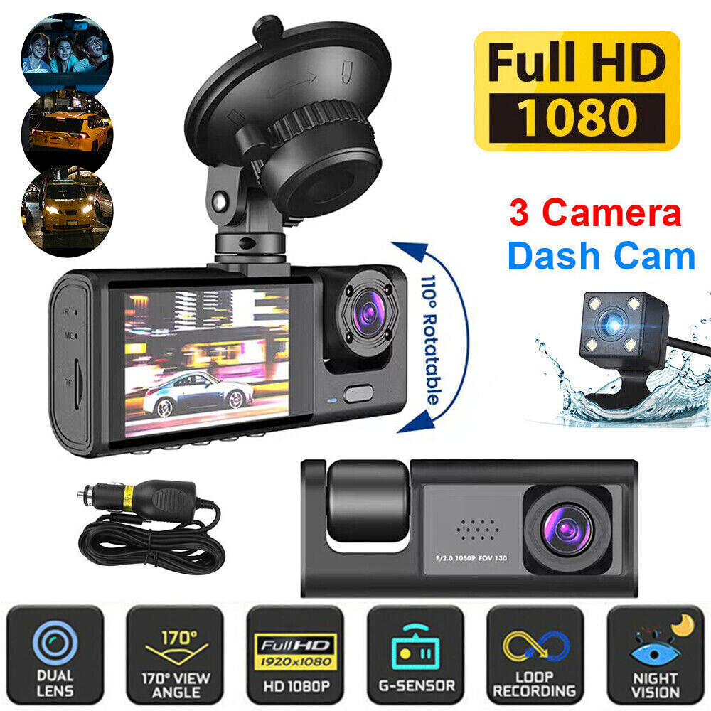 Car Dual Len Dash Cam Video Recorder Camera HD G-sensor Front/Rear/Inside Camara