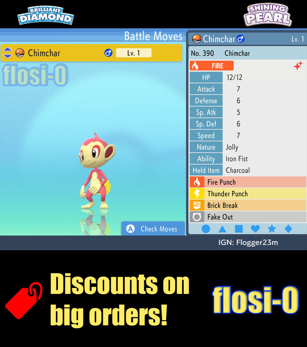 6IV Shiny Chimchar Pokemon Brilliant Diamond and Shining Pearl