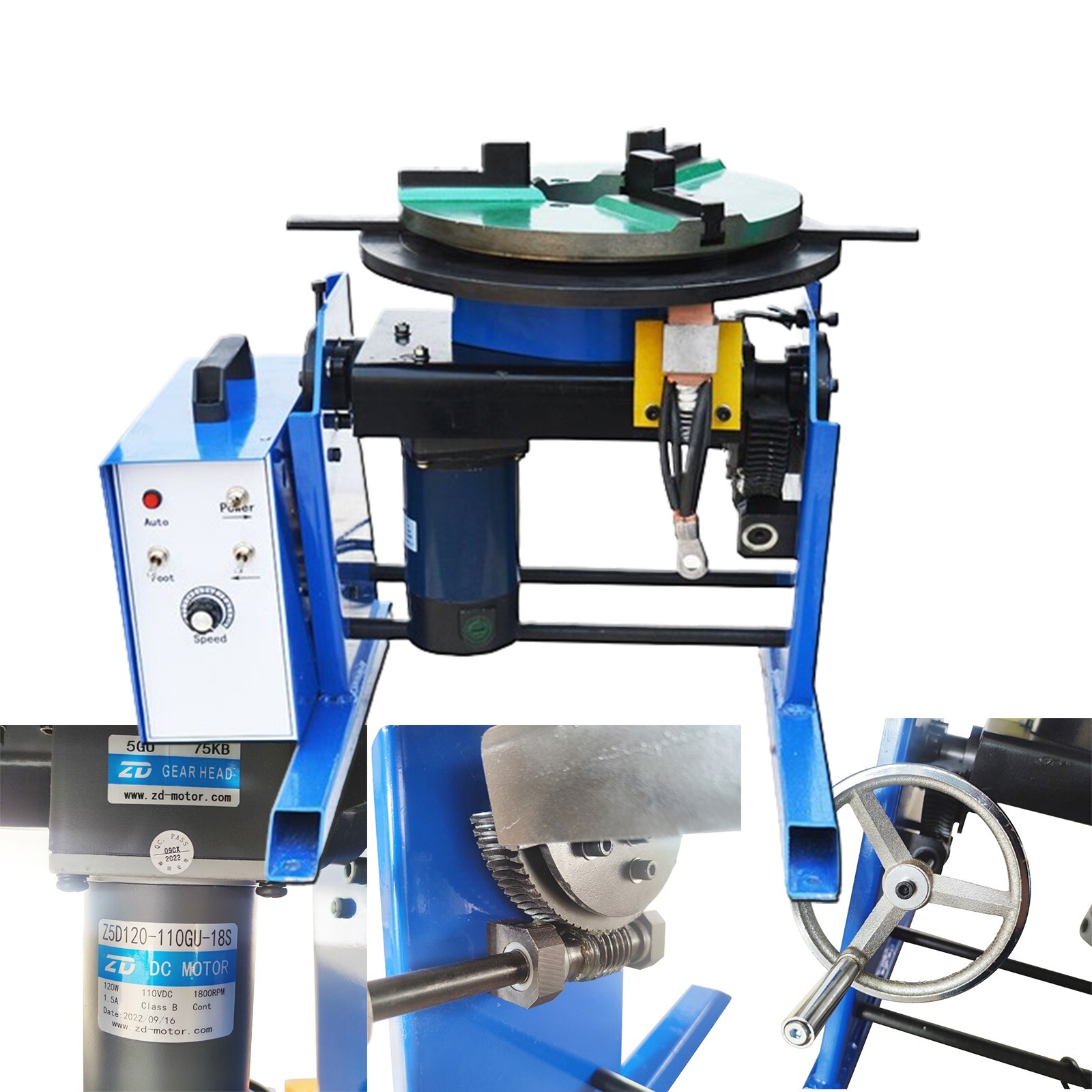 100KG Welding Positioner Turntable with 300mm Chuck Tables Bench 0-90° Rotary