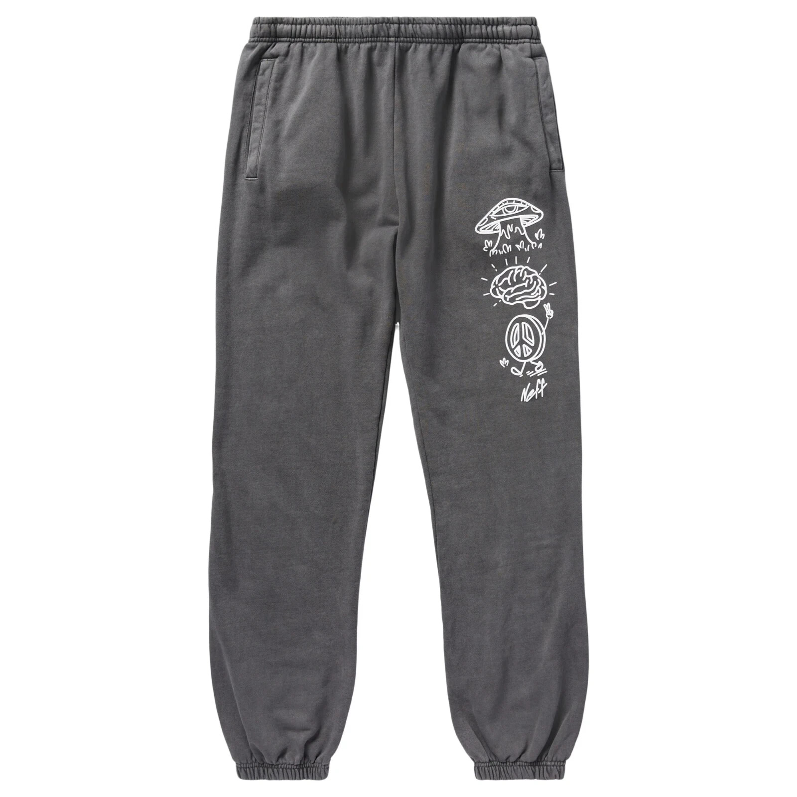 Neff Mens Mushroom Peace Black Pigment Dye Jogger Sweatpants Pants NWT Large
