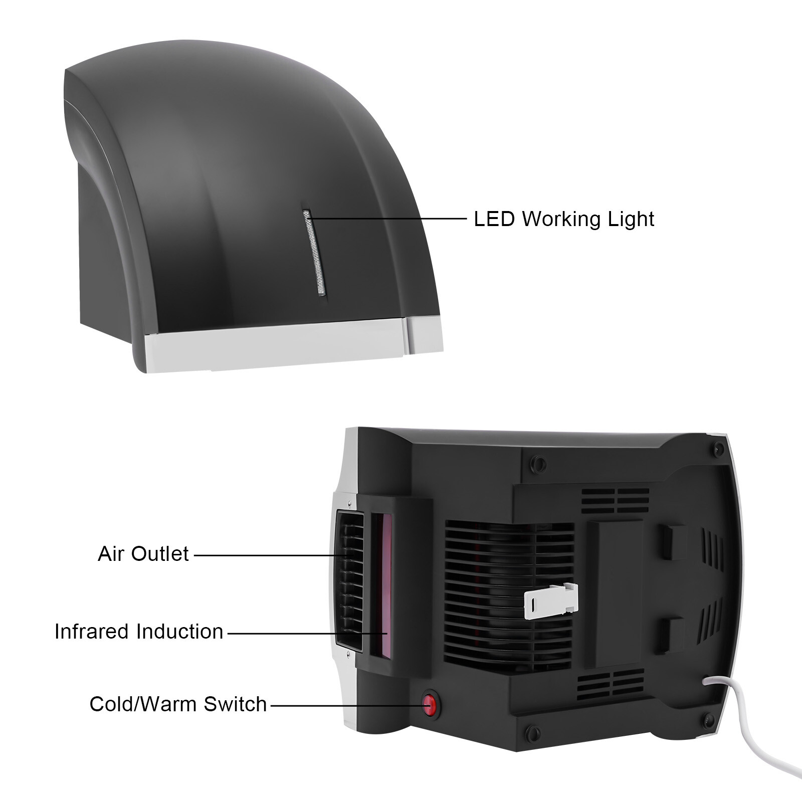 1800W Wall-mounted Hand Dryer Commercial Household Automatic High Speed ABS IPX1
