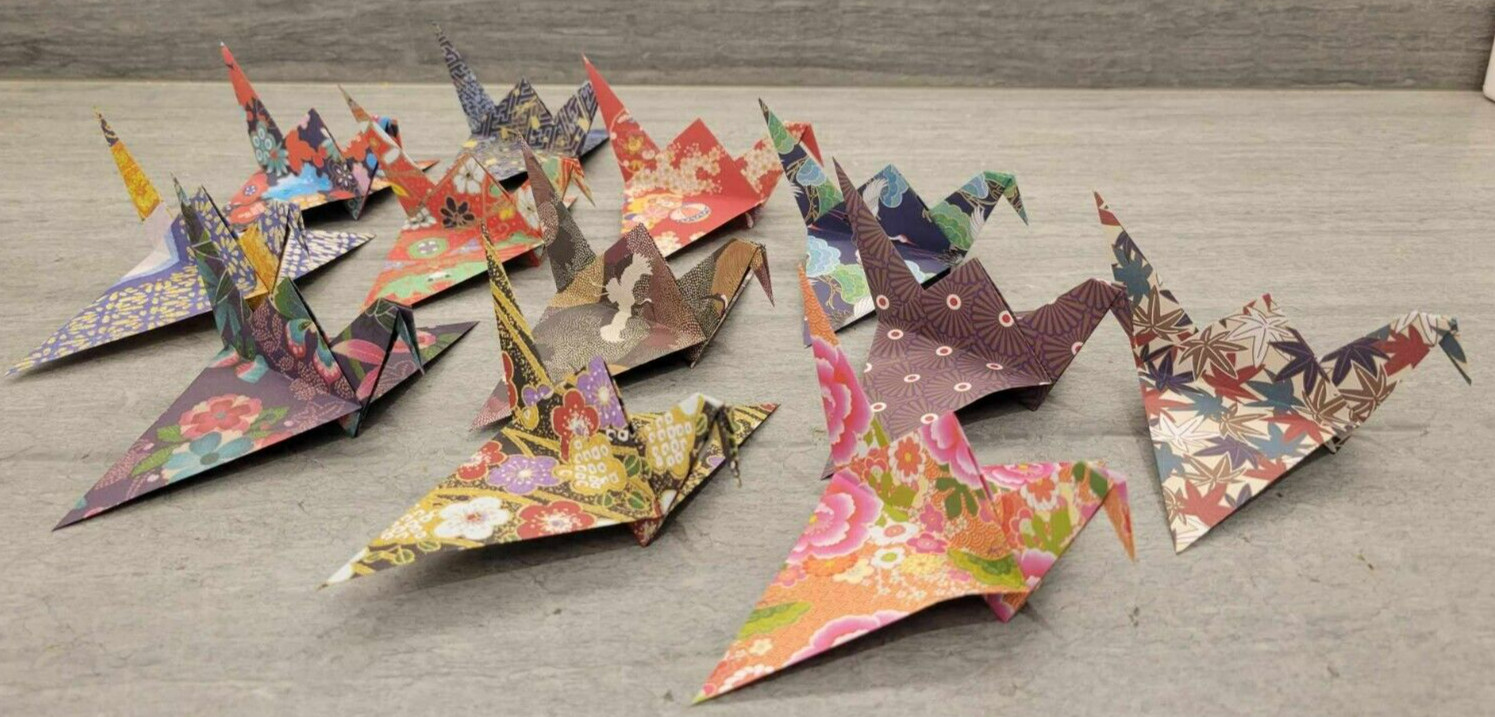 **10** Large Japanese Pattern 6" x 6" Handmade Wedding Paper Origami Cranes
