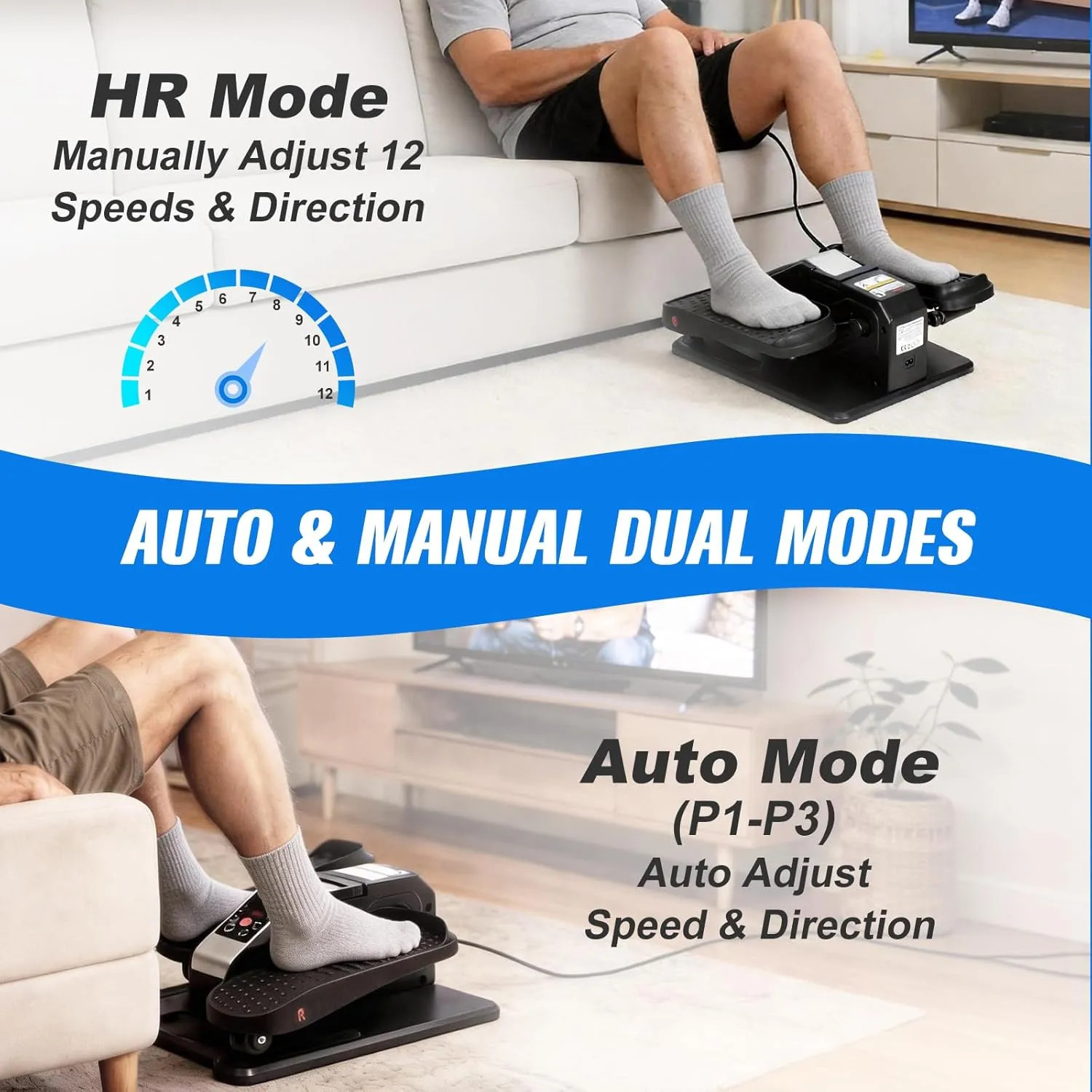 Under Desk Electric Elliptical Machine 12 Speed Leg Exerciser with Remote Con...