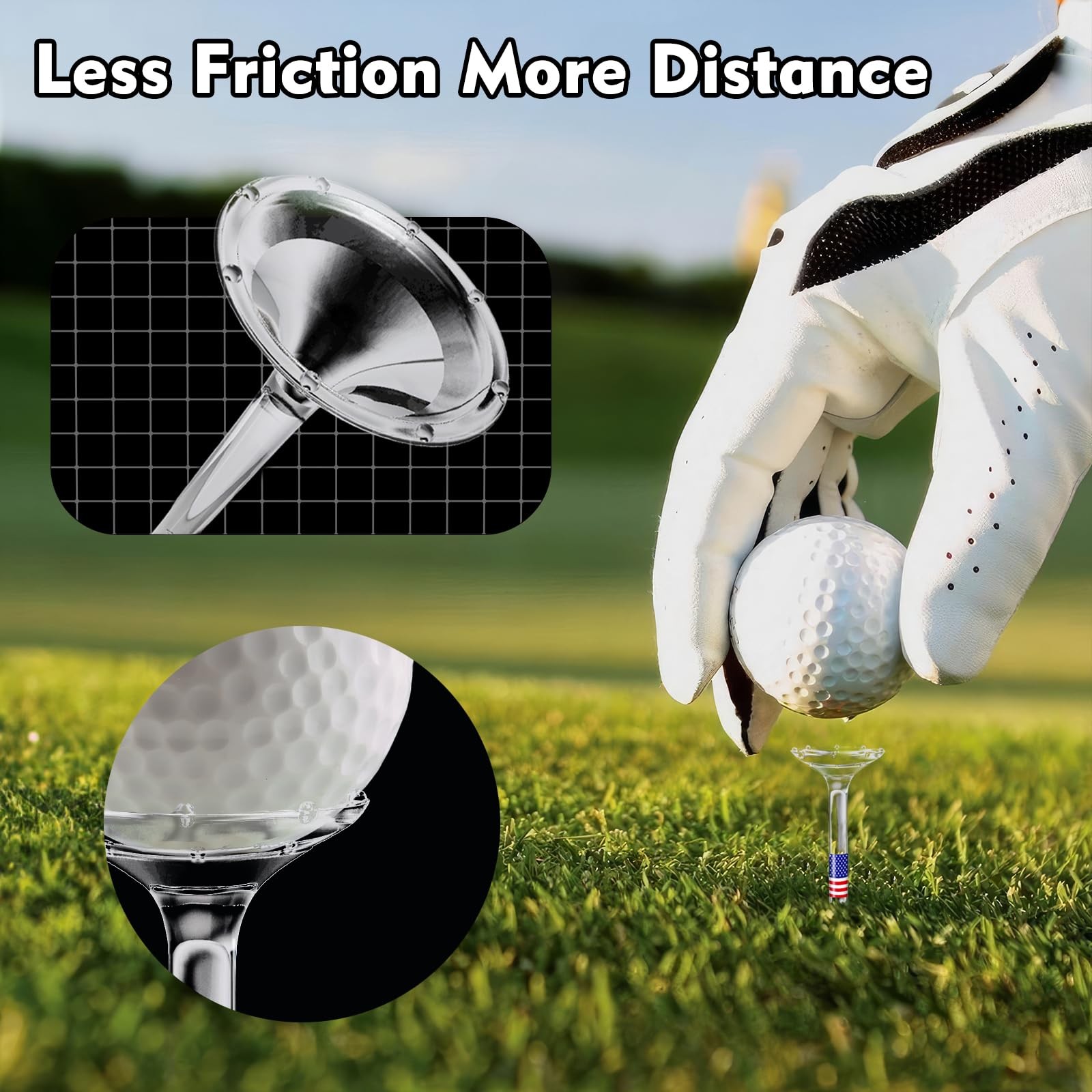 Durable 3 1/4" Golf Tees Unbreakable, Reduces Friction, 50/80 Pack Options