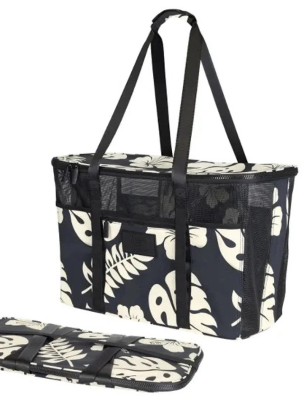 Aloha Collection CleverMade Collapsible Beach Tote NWT Costco Black Floral CL