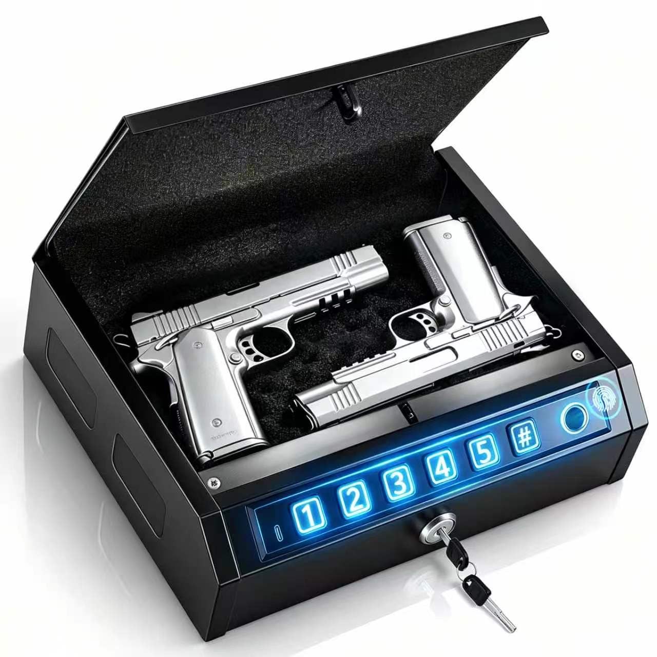 Safe, 3 Unlock Ways Fast Fingerprint Lock Box, Heavy-Duty Steel Handgun Safe ...