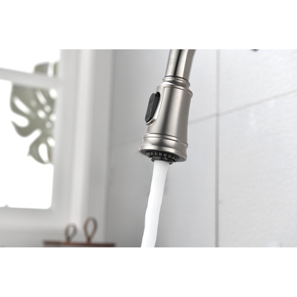 Single Handle High Arc Pull Out Kitchen Faucet Single Level Stainless Steel