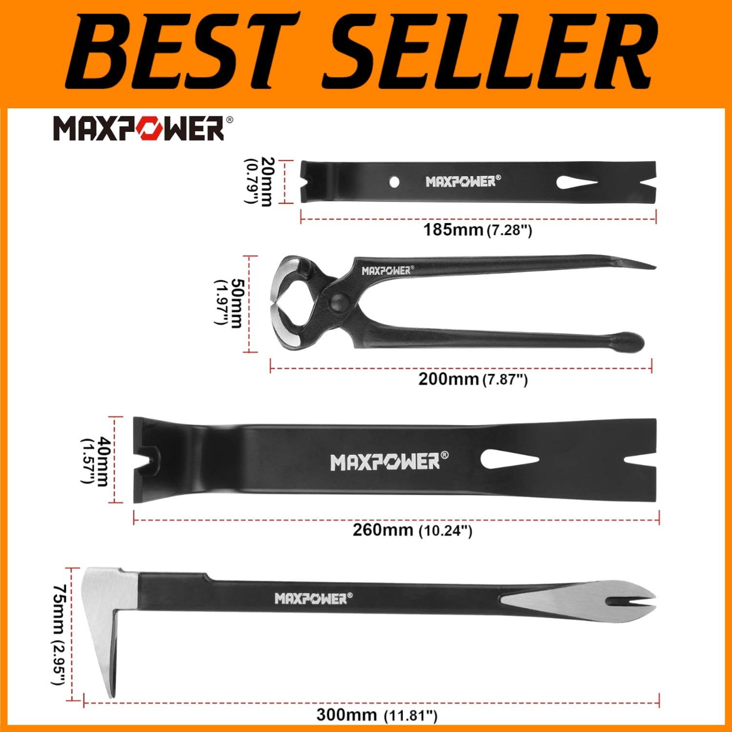 Heavy Duty Pry Bar Set, 4-Piece Alloy Steel