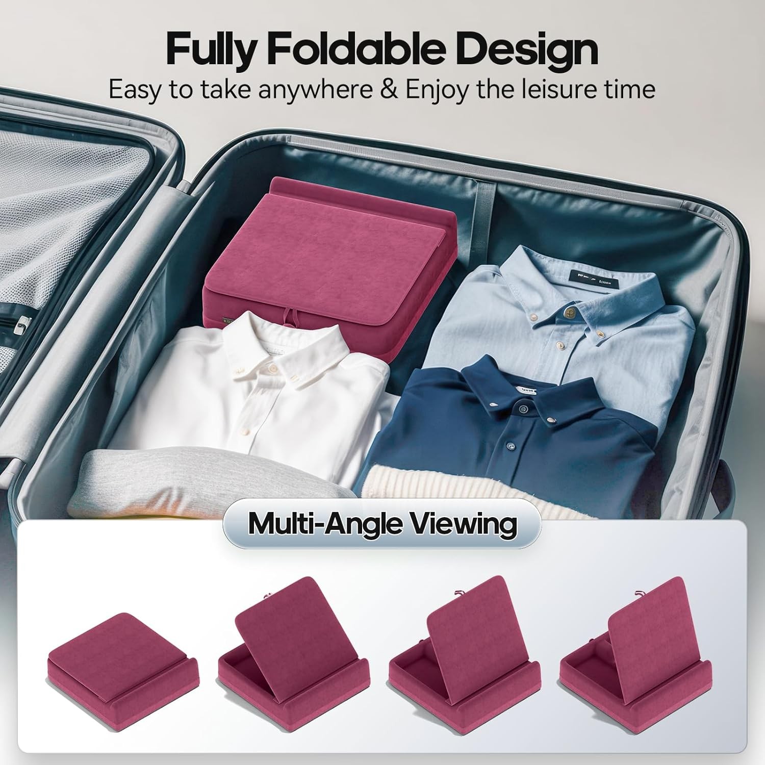 Tablet Pillow Stand W/ Storage Foldable iPad Holder Lap Desk & Bed Angle