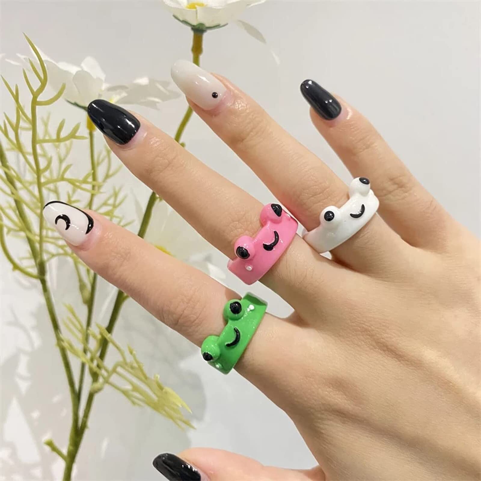 5Pcs/set Acrylic Frog Rings Women Lover Polymer Clay cute Resin Rings for Wom...