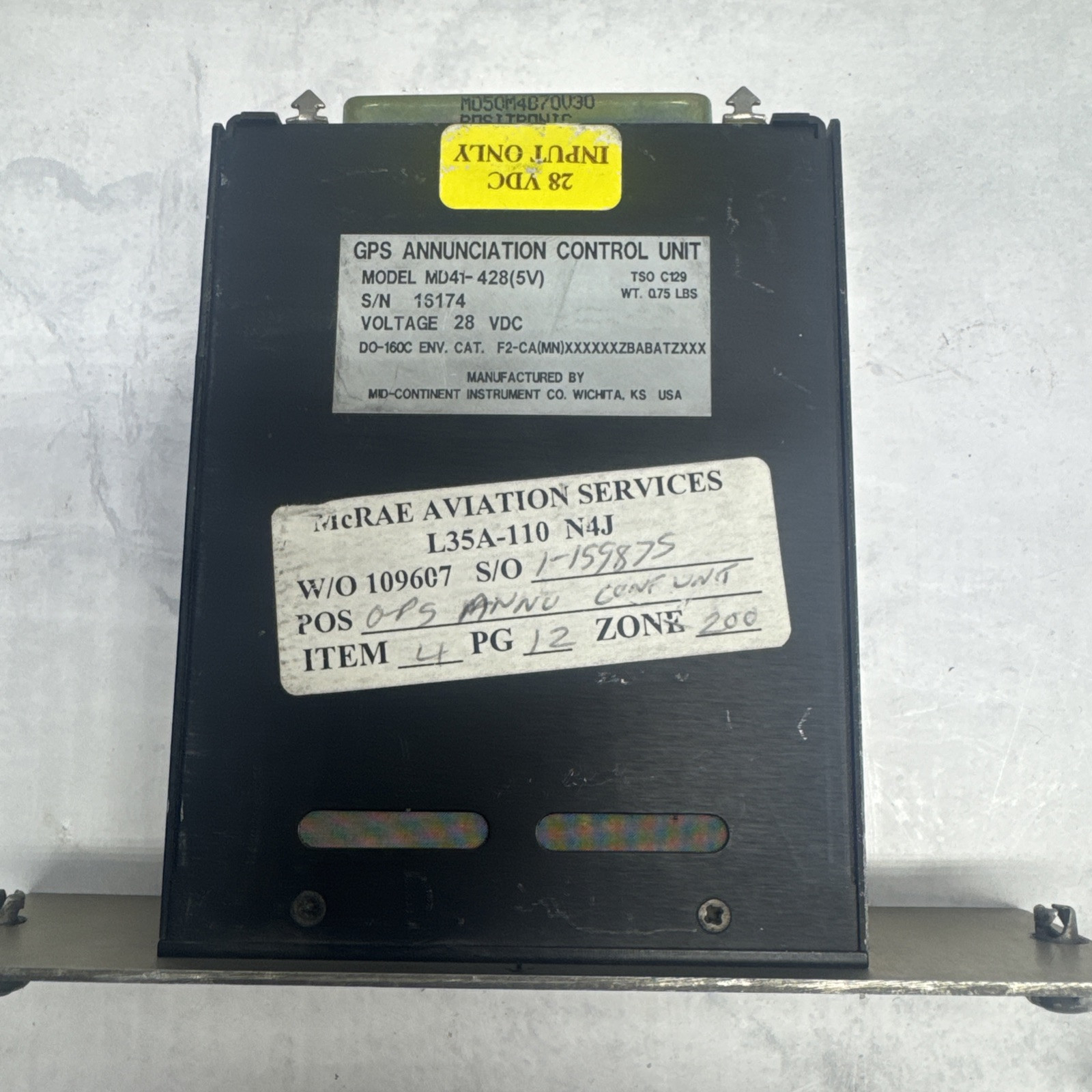 GPS Annunciation Control Unit MD41-428 Removed Working
