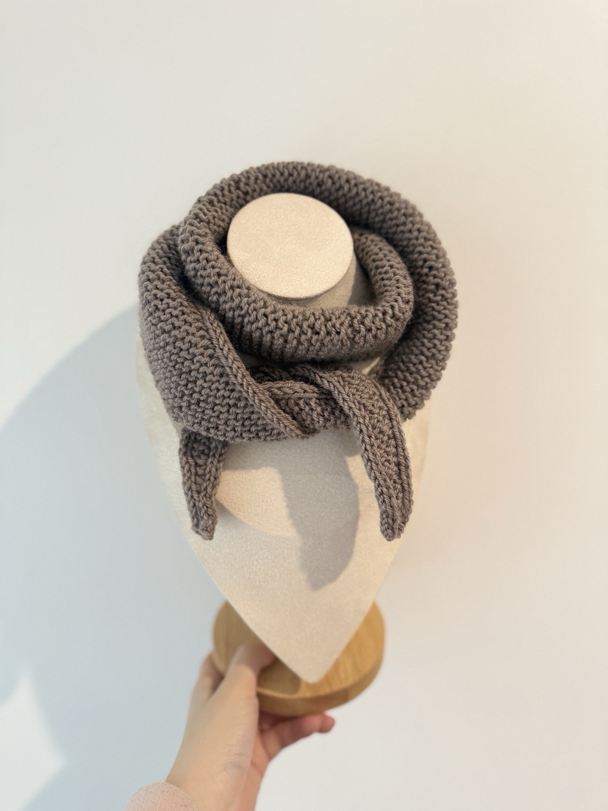 Sophie Hand Knit mini neckechief Skinny Scarf Winter Wrap In Dark camel Brown