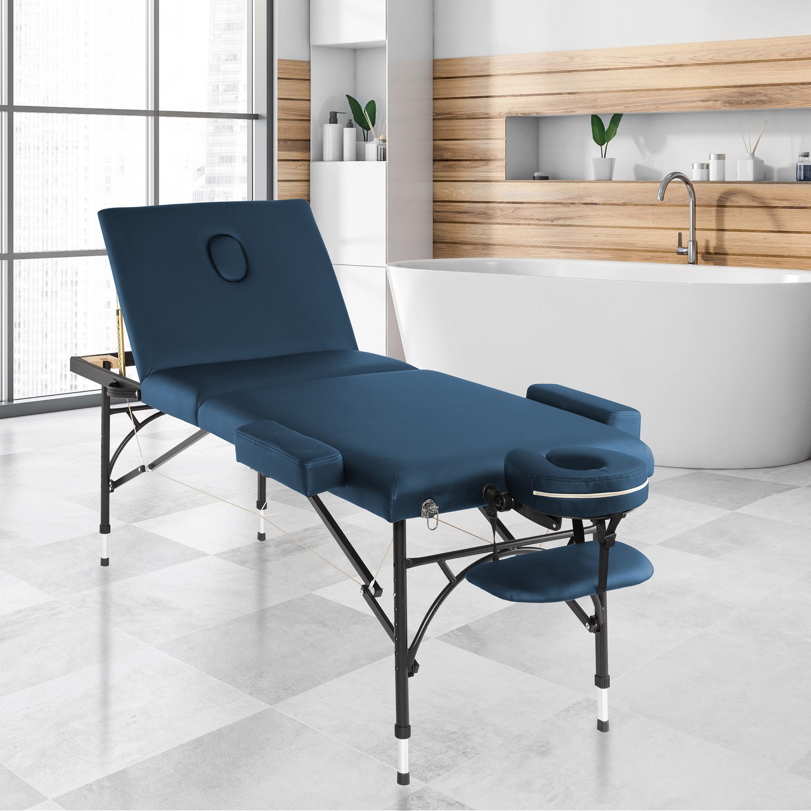 OPEN BOX - Portable Massage Table - Tri-Fold, Aluminum Legs, Case - Blue