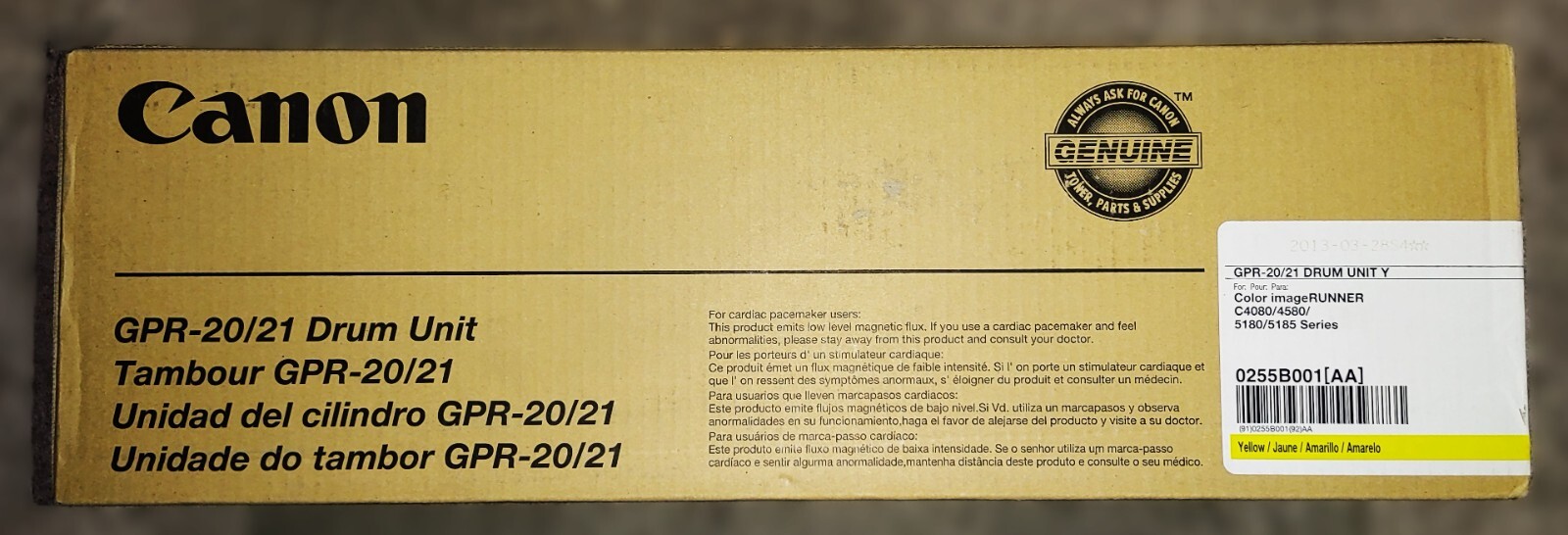Genuine Canon 0255B001 GPR-20/21 Yellow Drum Unit Color iR 4080 4580 5180 BNIB