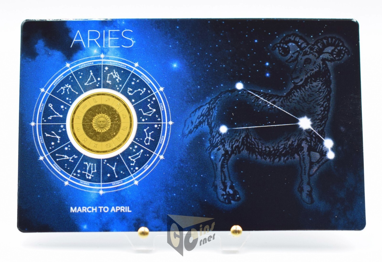 Aries Zodiac Sign Coin Card 1/1000 Oz 999 Gold Coin 3000 Francs Chad