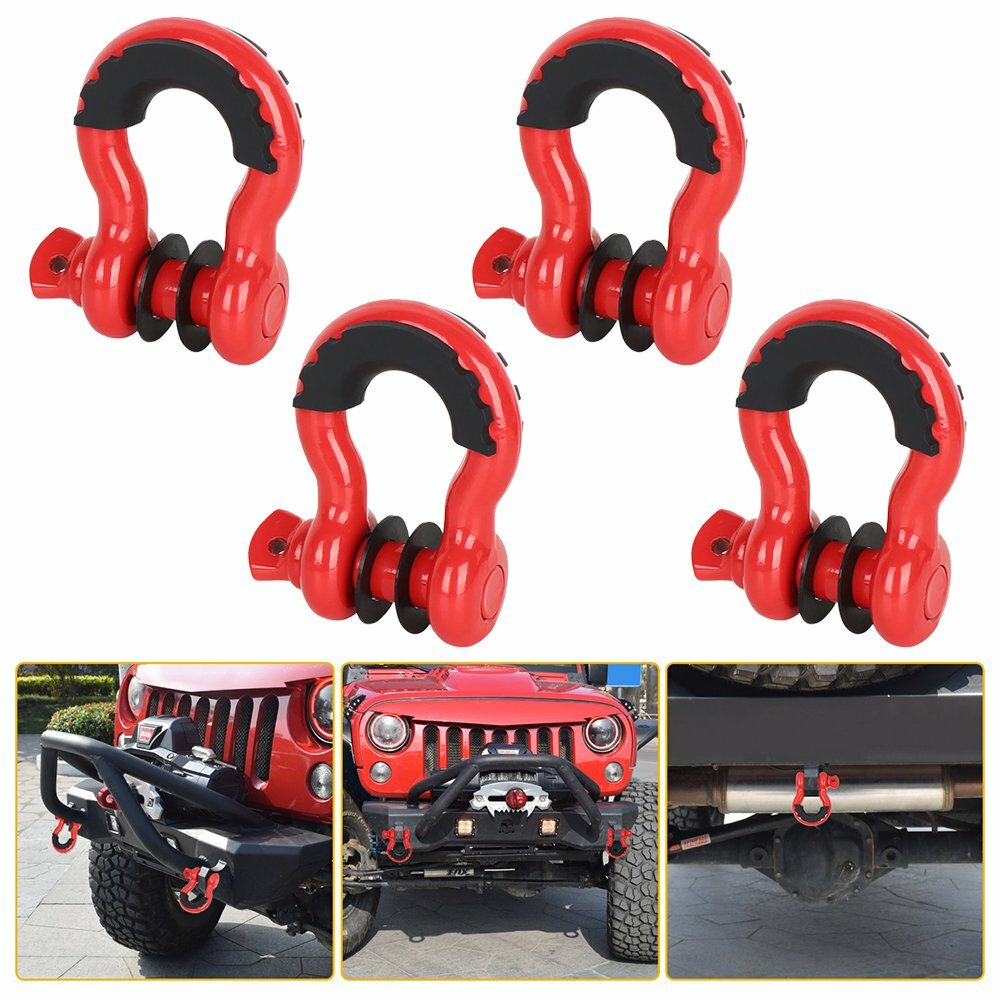 4PCS 3/4" Strength Shackle D-Ring Set For Tow Strap Winch Offroad Jeep SUV Truck