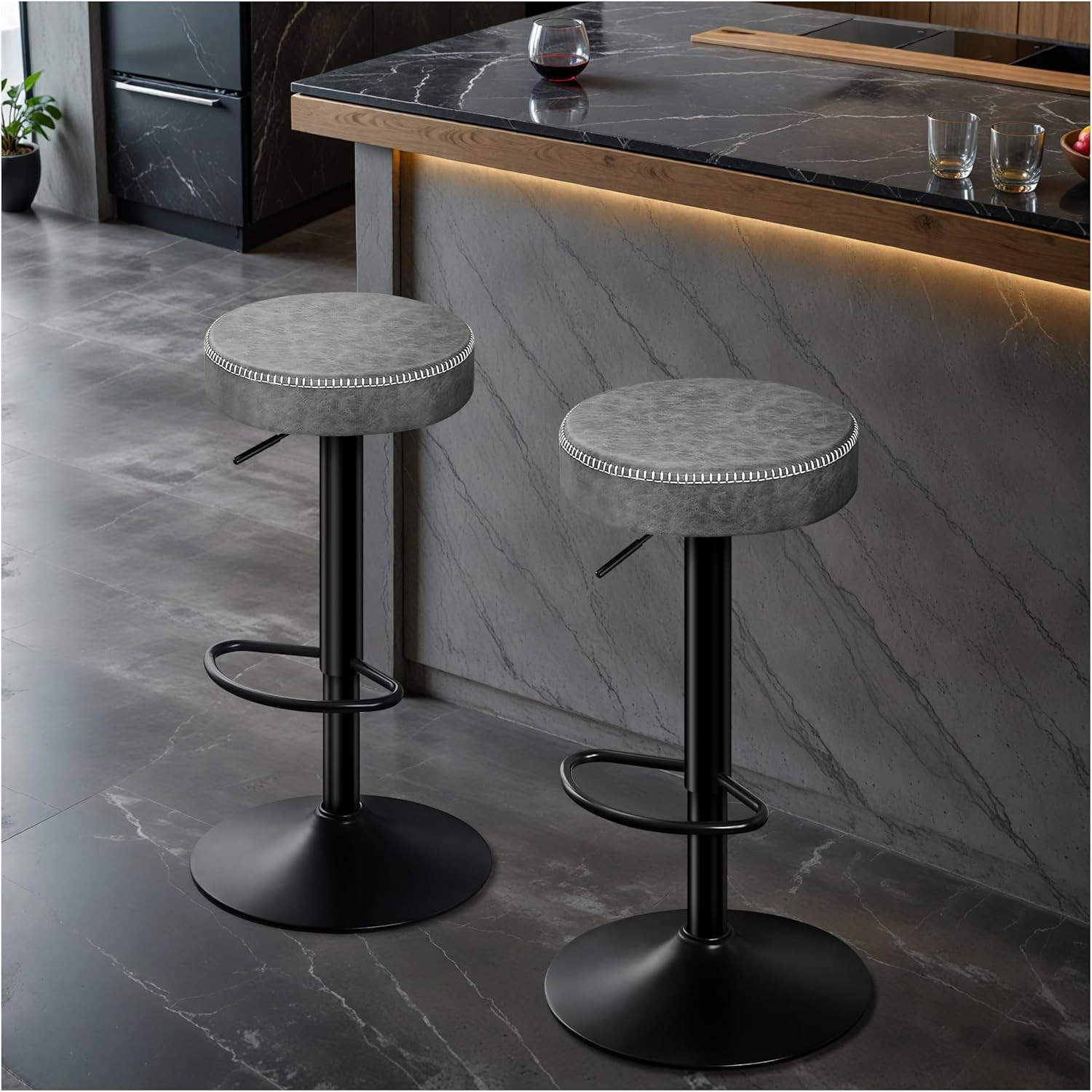 Adjustable Bar Stools Set of 2, 360° Swivel Backless Bar Stools | Modern Microfi