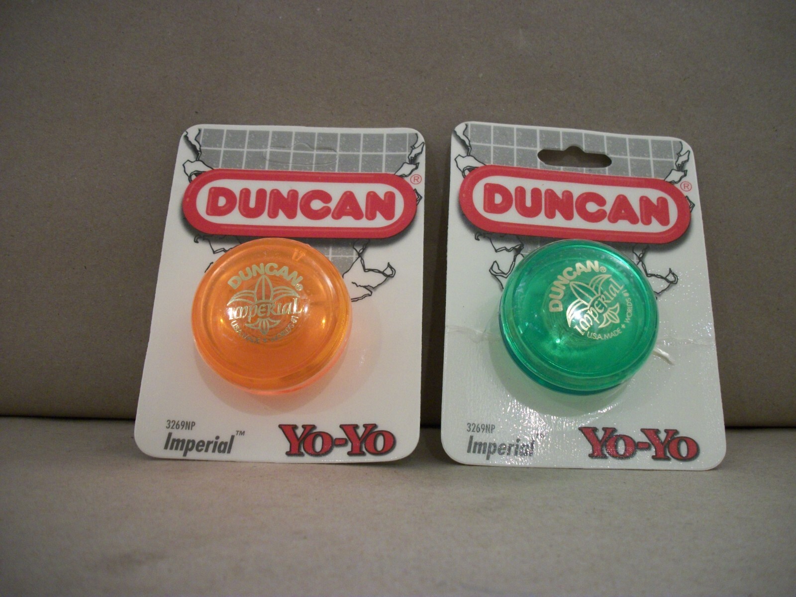 Lot of 2 New Vintage 1997 Flambeau Imperial Duncan Yo Yo Green & Orange USA Made