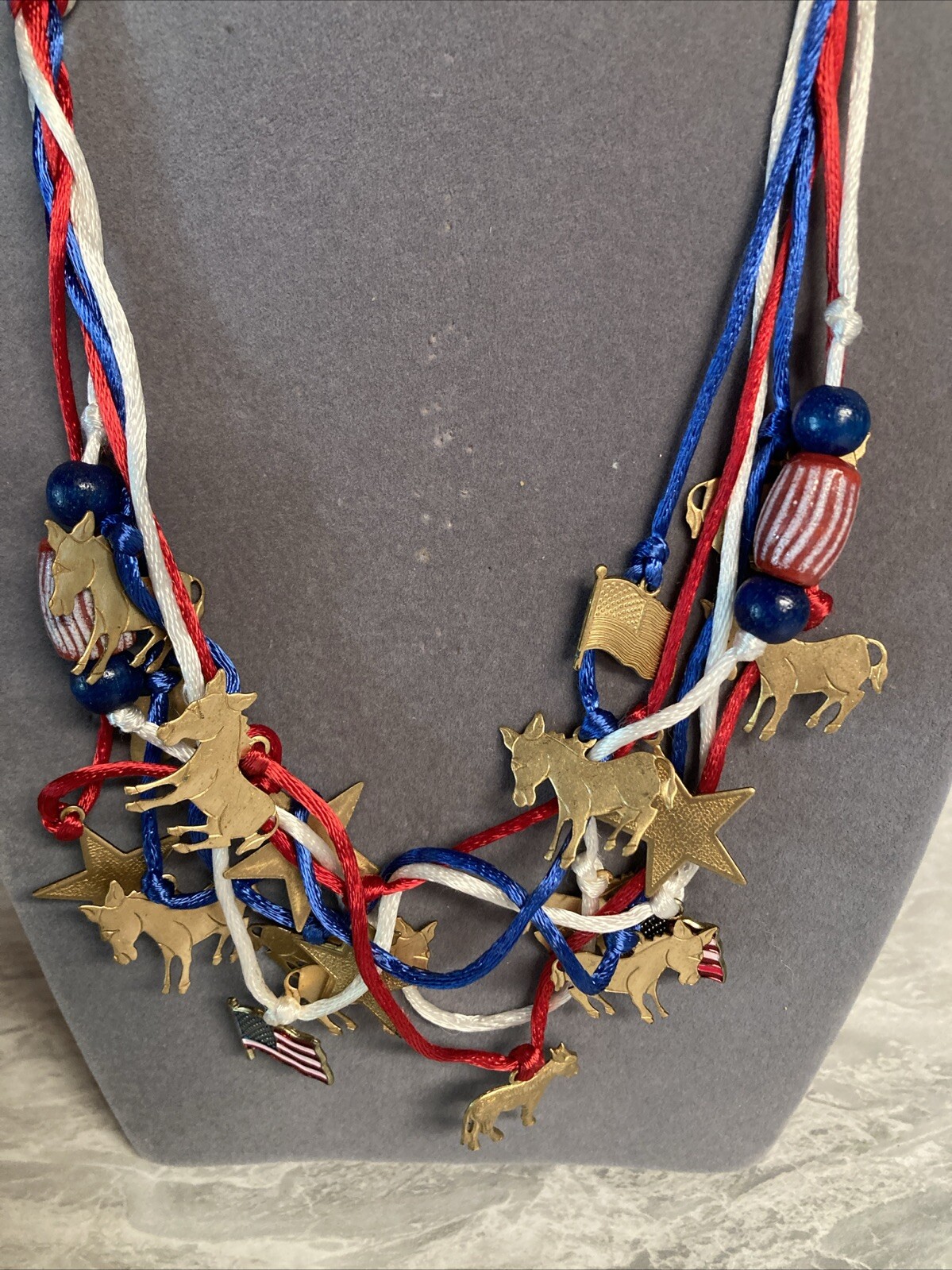 HANDMADE POLITICAL PATRIOTIC DEMOCRATIC NECKLACE