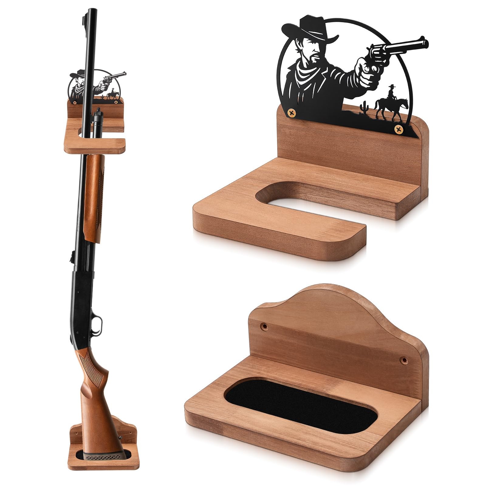GlikCeil 3 Set Vertical Gun Rack Hardwood Gun Rack Holder Wall Mount Wooden Hook