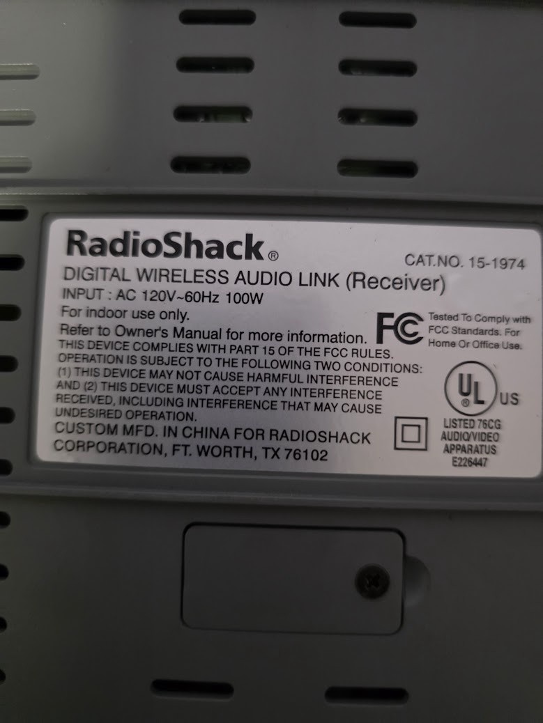 Radio Shack Digital Wireless Audio Link Receiver