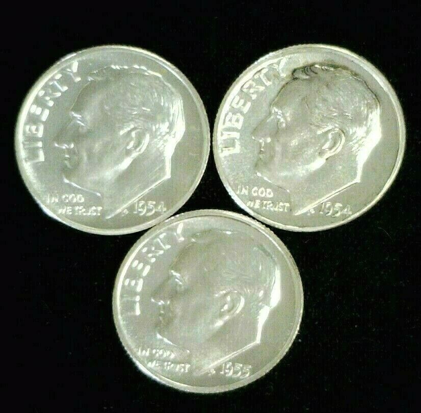 (2) 1954 & (1) 1955 GEM PROOF ROOSEVELT SILVER DIMES. REDUCED 6/13/25(748)