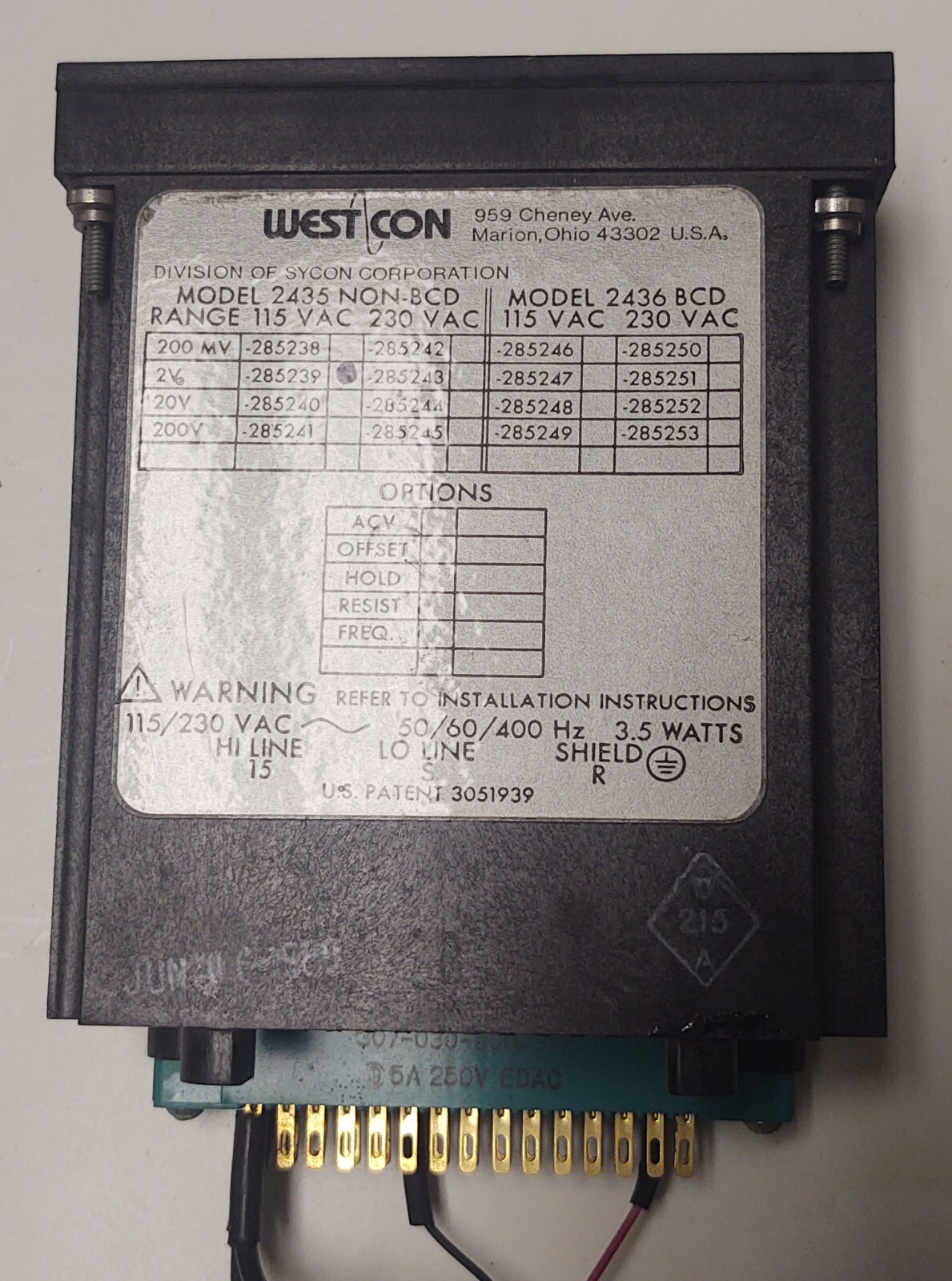 Weston 2435 NON-BCD Counter 0-1000 4-20madc
