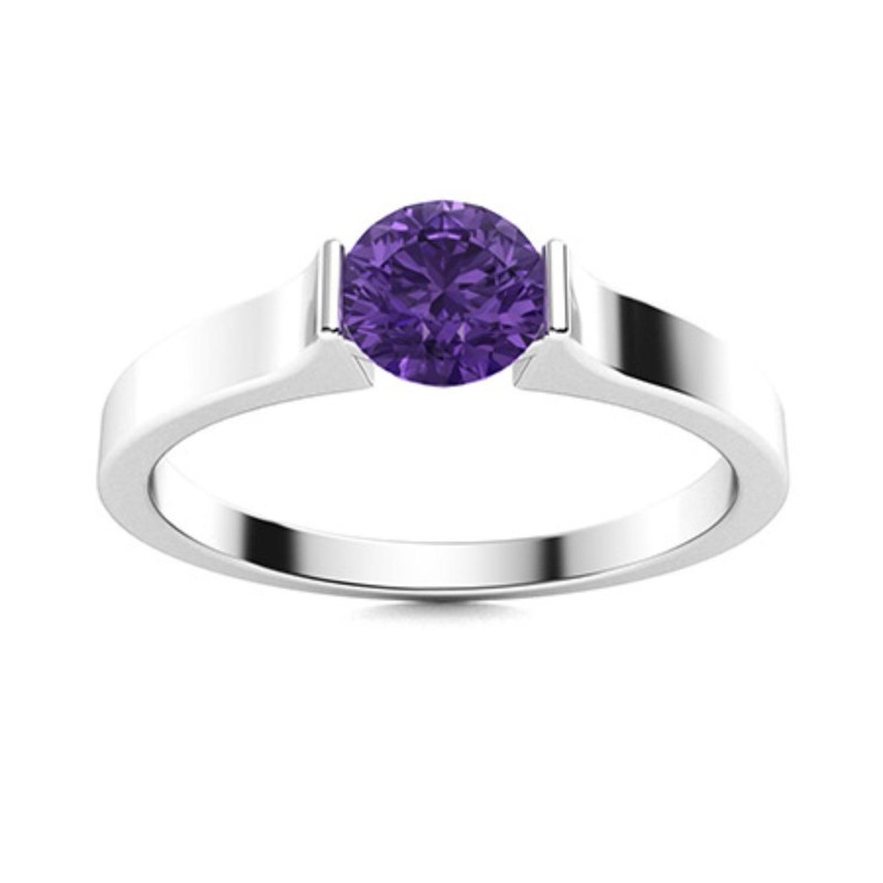 Womens day Sale Round Natural Amethyst Engagement Solitaire Ring 925 Silver