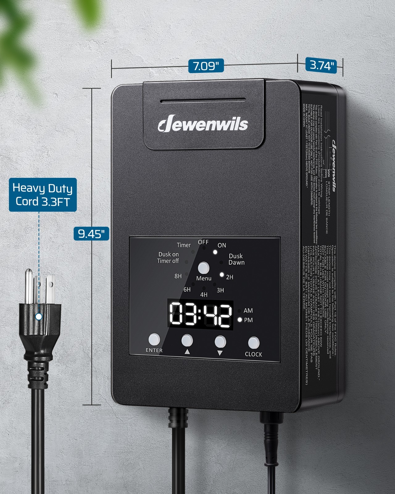 120W Low Voltage Transformer with Photocell Sensor & Timer, 120V AC to 12V DC
