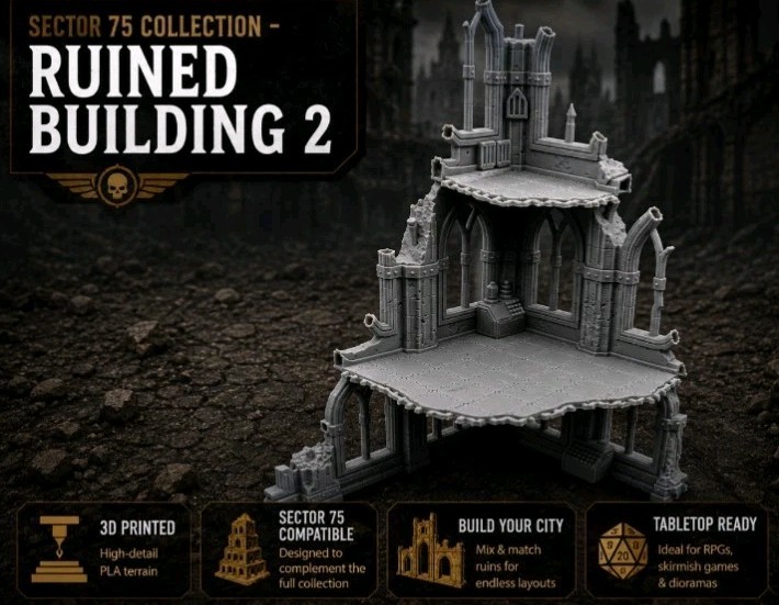 War Torn Sector 75 Modular Sci-Fi Ruin Building 2 -32mm Scale -Terrain