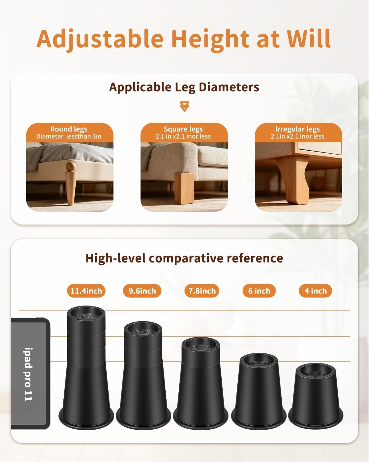 Space-Saving 7.8 Inch Bed Risers - Stable, Stackable & Durable Heavy-Duty Design