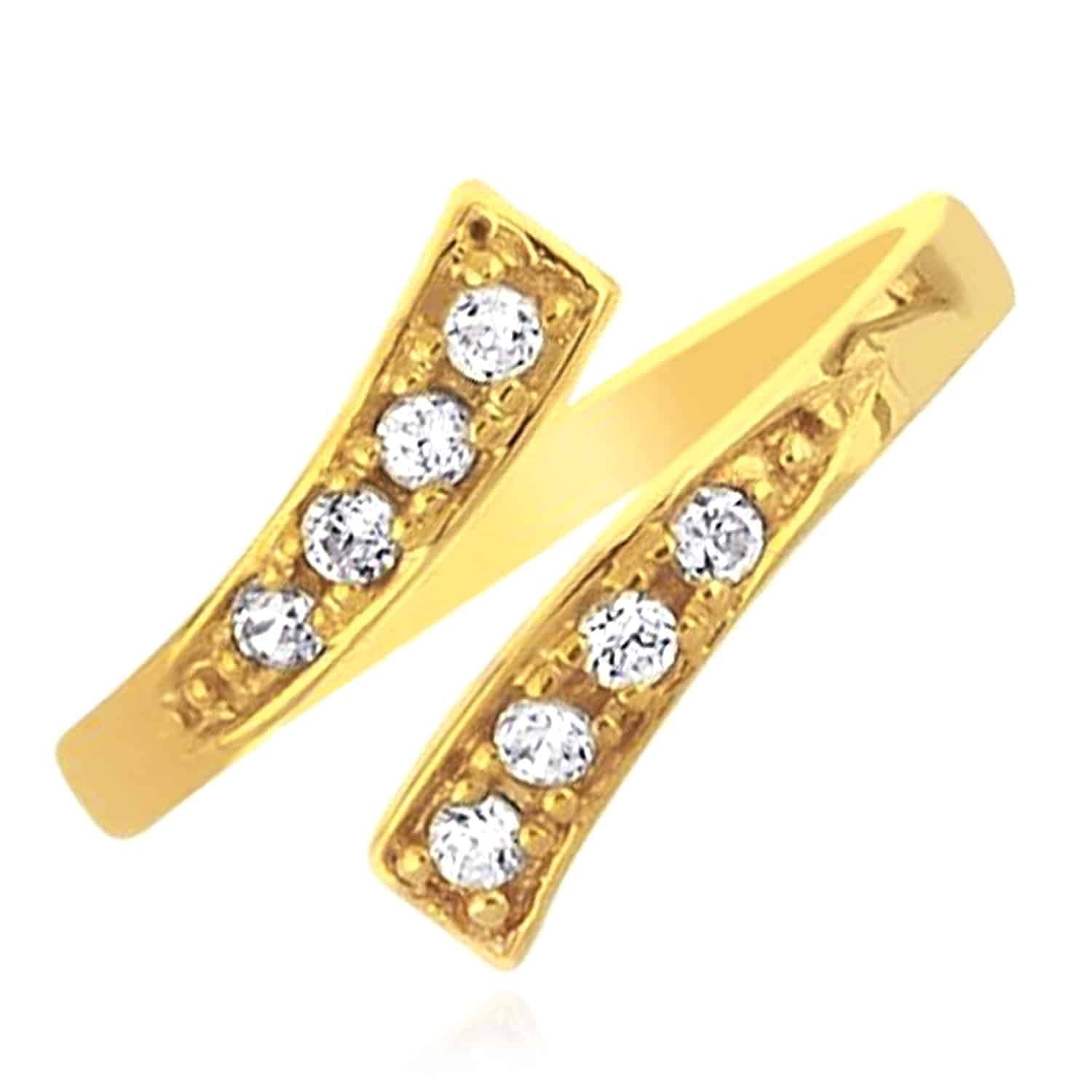 14K Yellow Gold CZ Bypass Toe Ring Adjustable