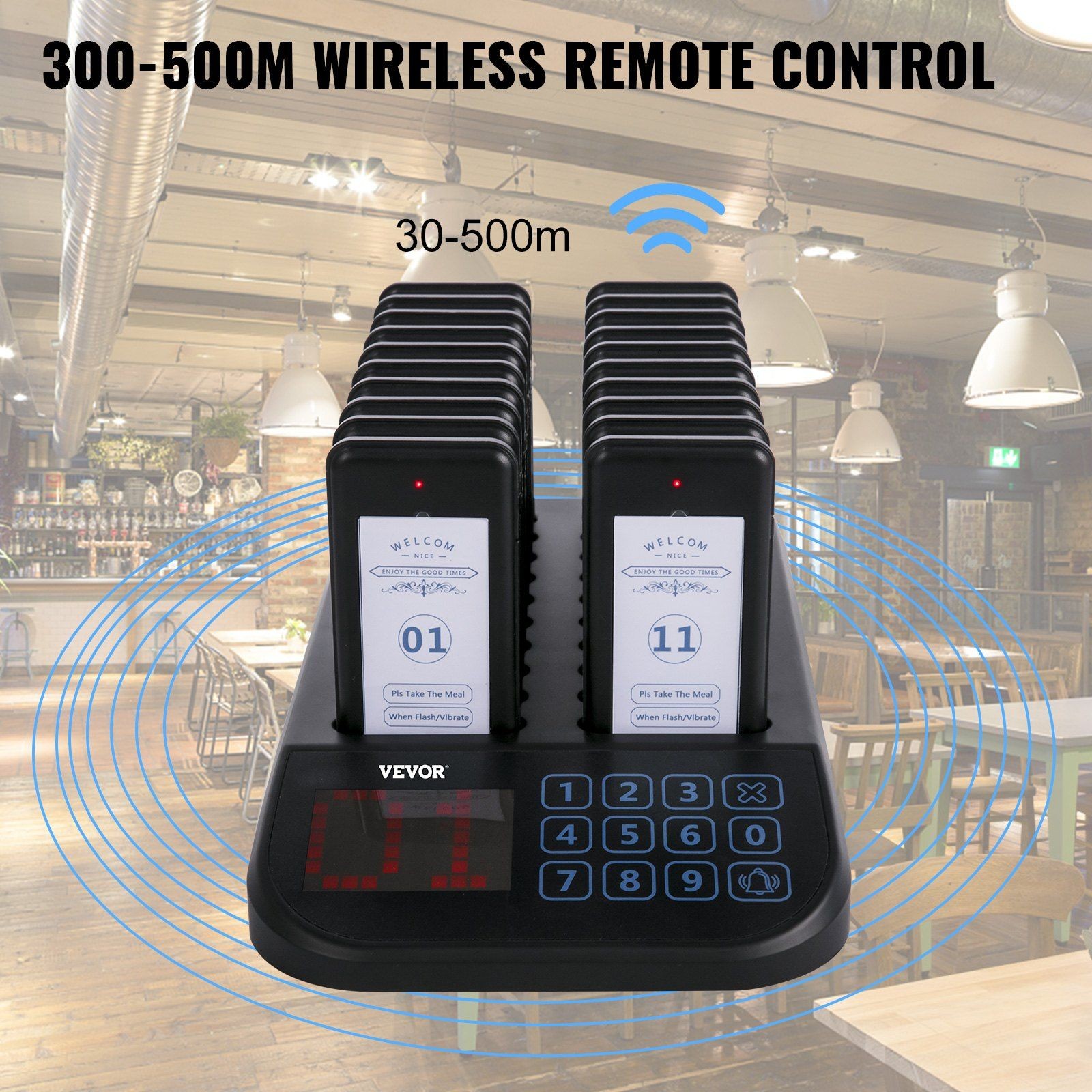 20 Pagers & 98 Beepers Wireless Calling System with Vibration&Flashing&Buzzer
