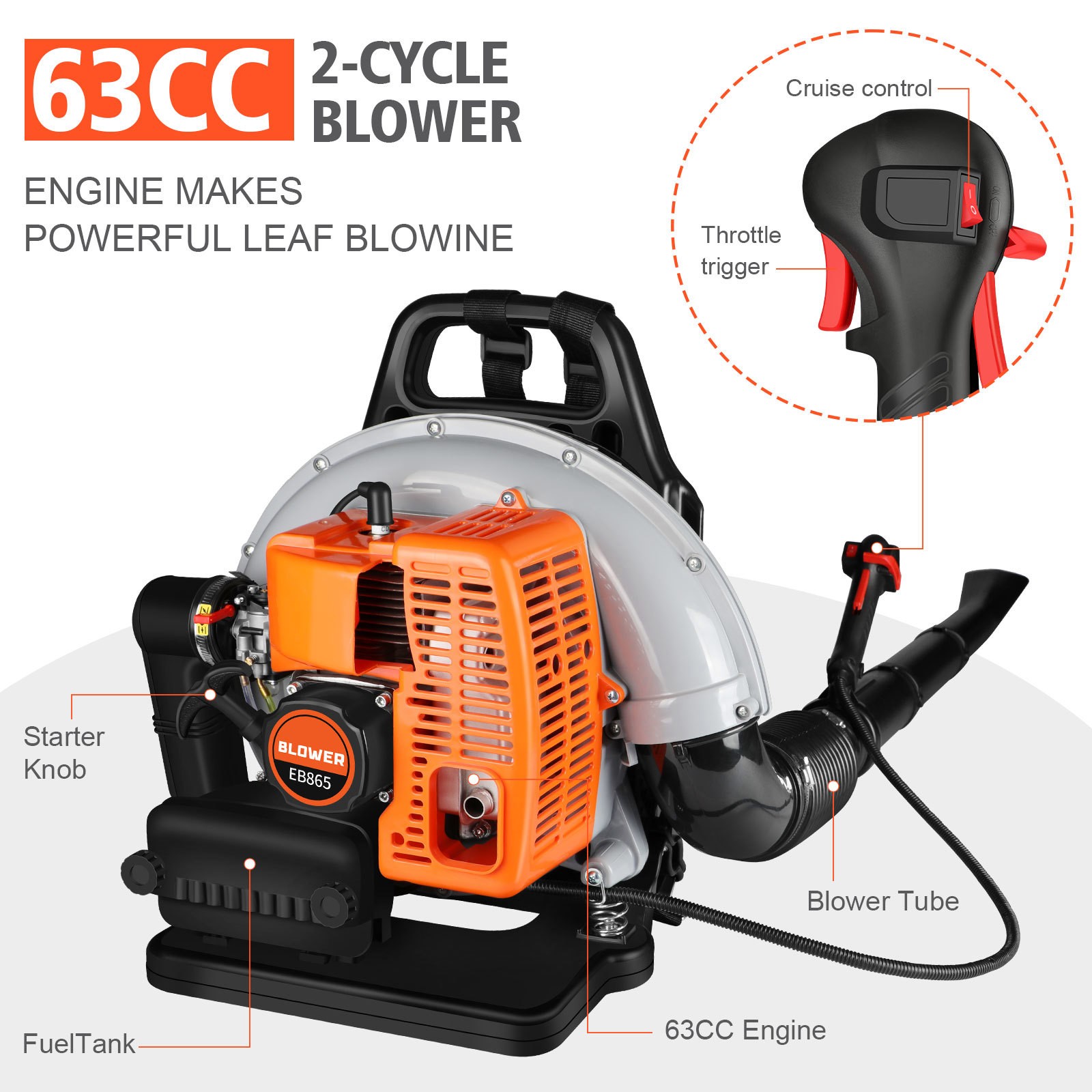 ✅2026 New 63CC 2-Stroke Backpack Gas Leaf Blower 665CFM 3HP Lawn Grass Blower