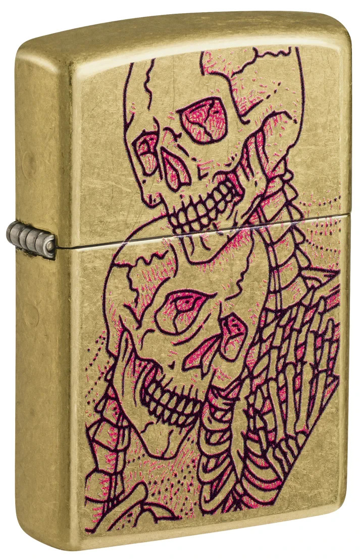 Zippo 47149, Skeleton Bony Embrace Design, Street Brass Finish Lighter, NEW