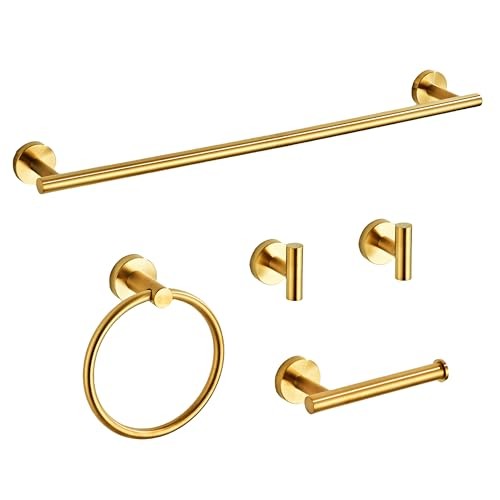 Bathroom Hardware Set 5 Piece with Towel Racks for Bathroom, Brushed Gold