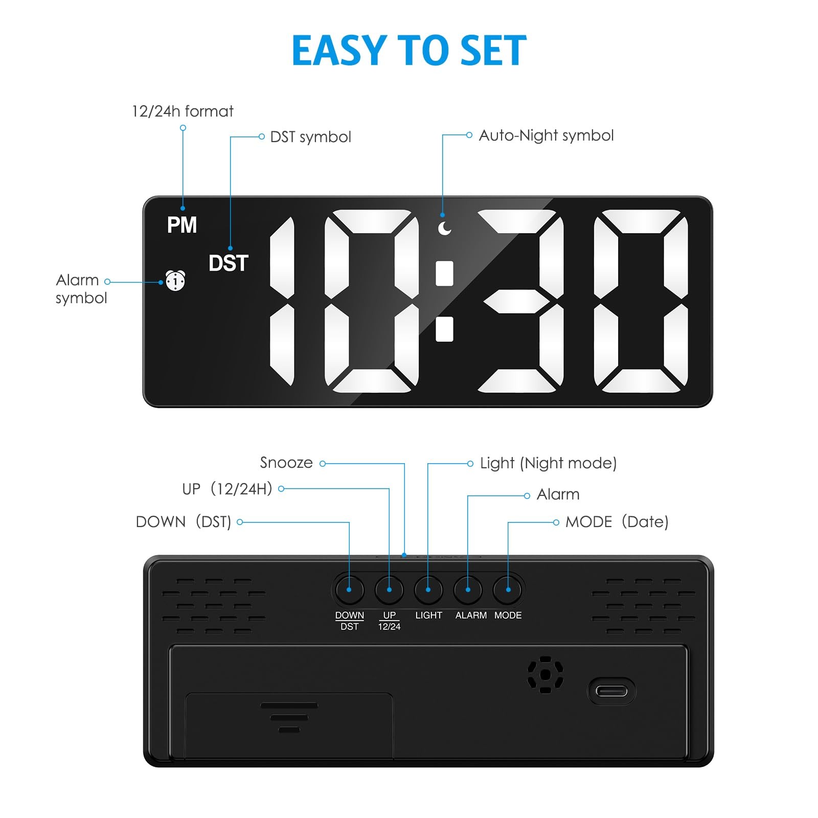 AMIR Digital Alarm Clock, Upgraded Small Large, Black