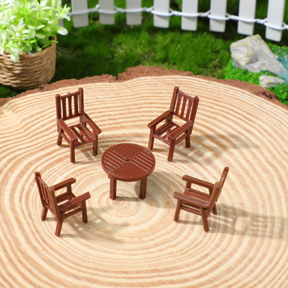 4 Sets Brown Plastic Mini Table and Chair Set Durable for Children Plaything