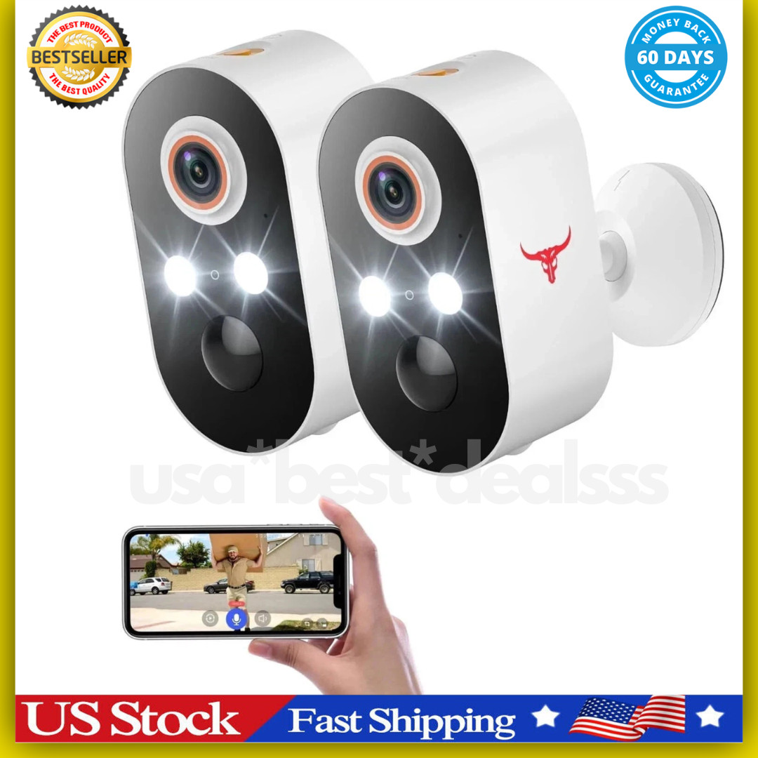 2 Pack Wireless Security Camera Smart Night Vision Outdoor 2.4G WiFi Cameras