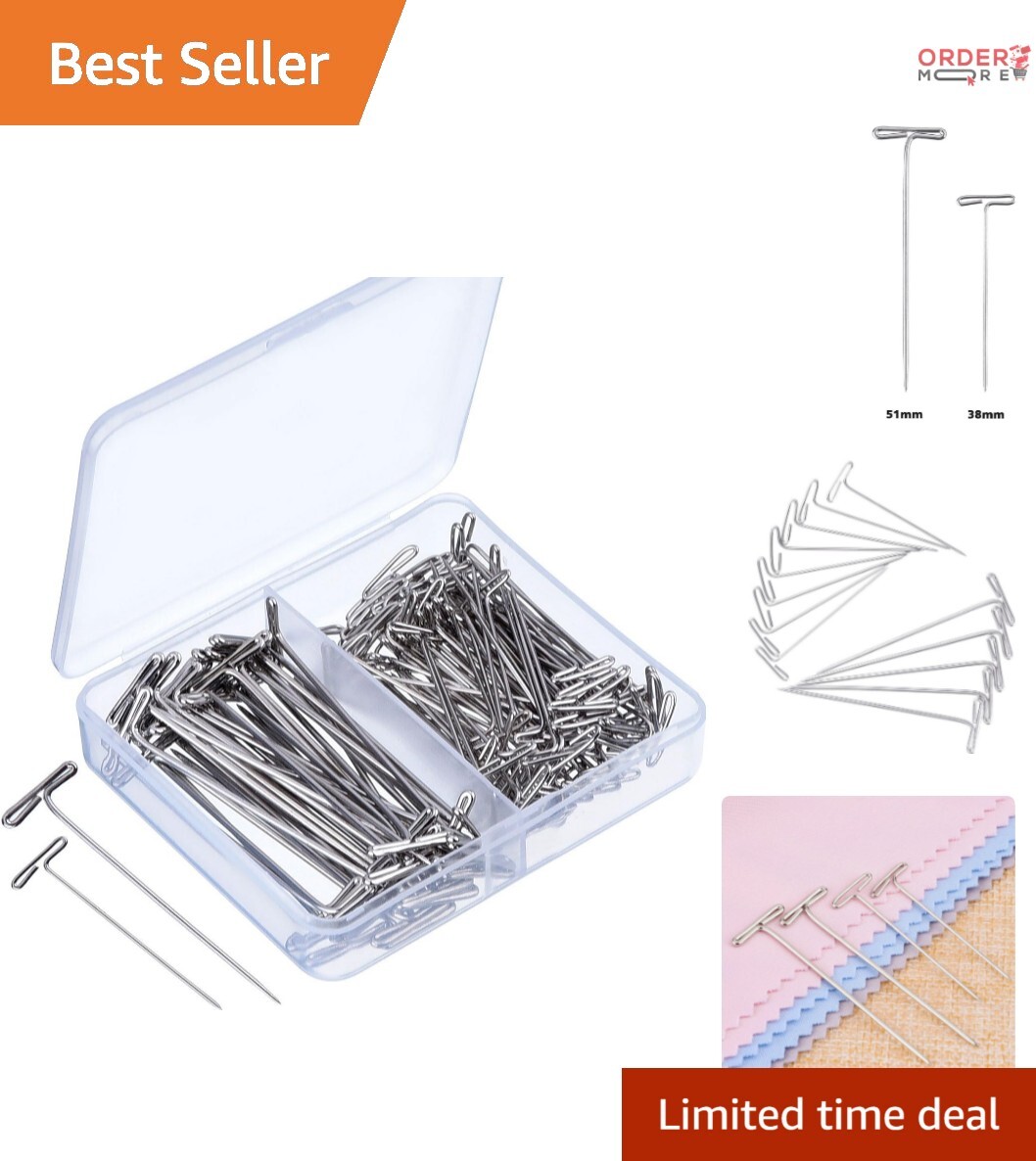 Crafting Essential: 50 Stainless Steel T-Pins for Seamstresses & Display